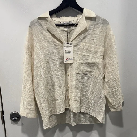 Zara TEXTURED PYJAMA-STYLE BLOUSE - Picture 2 of 8